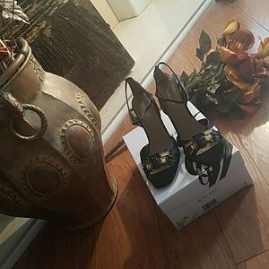 Nine West black satin heel.